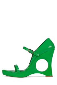 LIGHT-IT Jeffrey Campbell Wedge Sandal Green Neon Patent