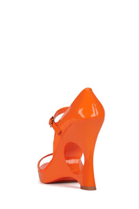 LIGHT-IT Jeffrey Campbell Wedge Sandal Orange Neon Patent