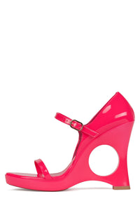 LIGHT-IT Jeffrey Campbell Wedge Sandal Fuchsia Neon Patent
