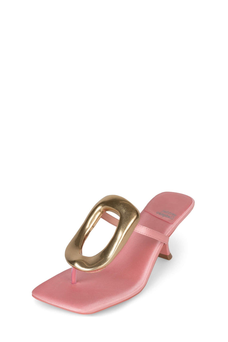 LINQ-UP Jeffrey Campbell Heeled Thong Sandals Pink Satin Gold