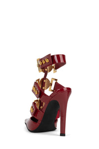LIONNESS Jeffrey Campbell Strappy Heeled Mule Red Patent Gold