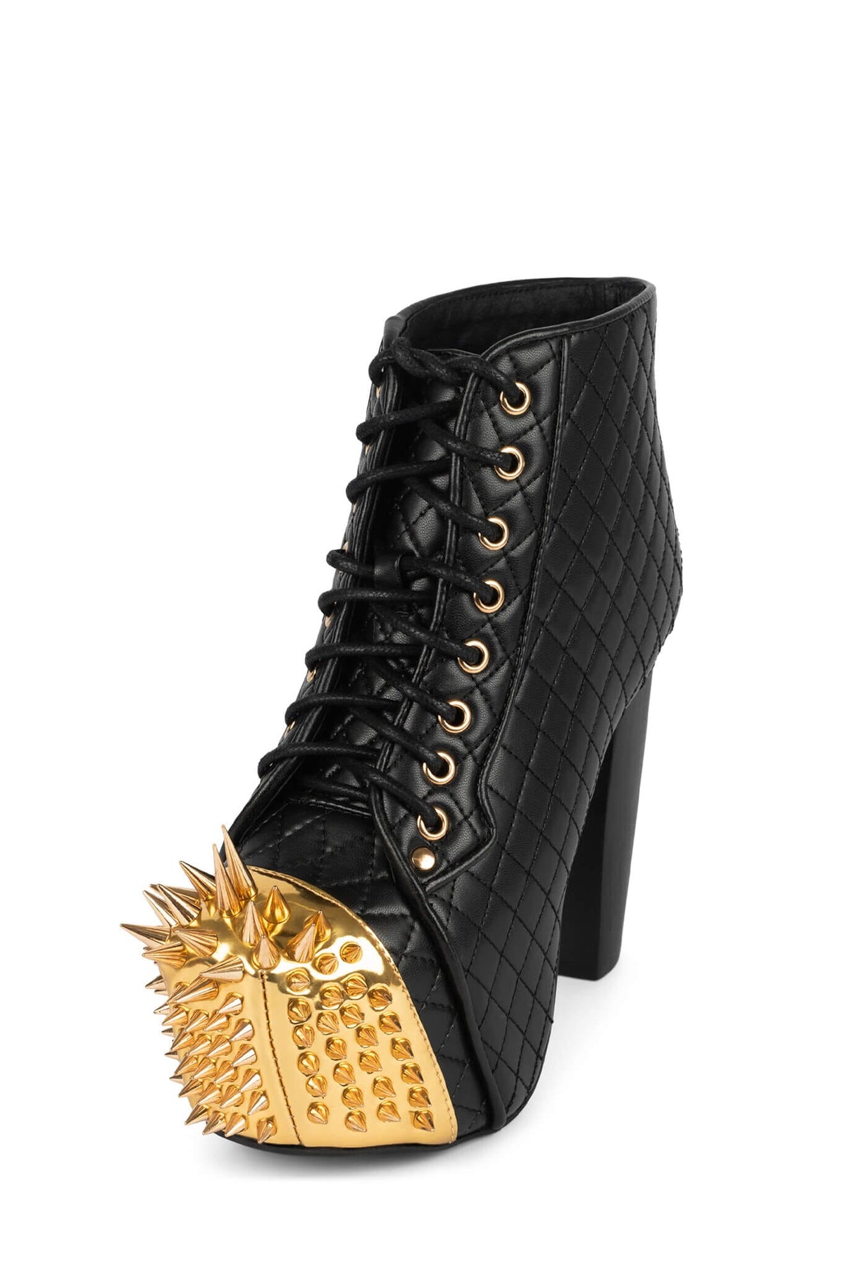 LITA-CROWN Jeffrey Campbell Platform Heeled Bootie Black Quilted Gold
_hover