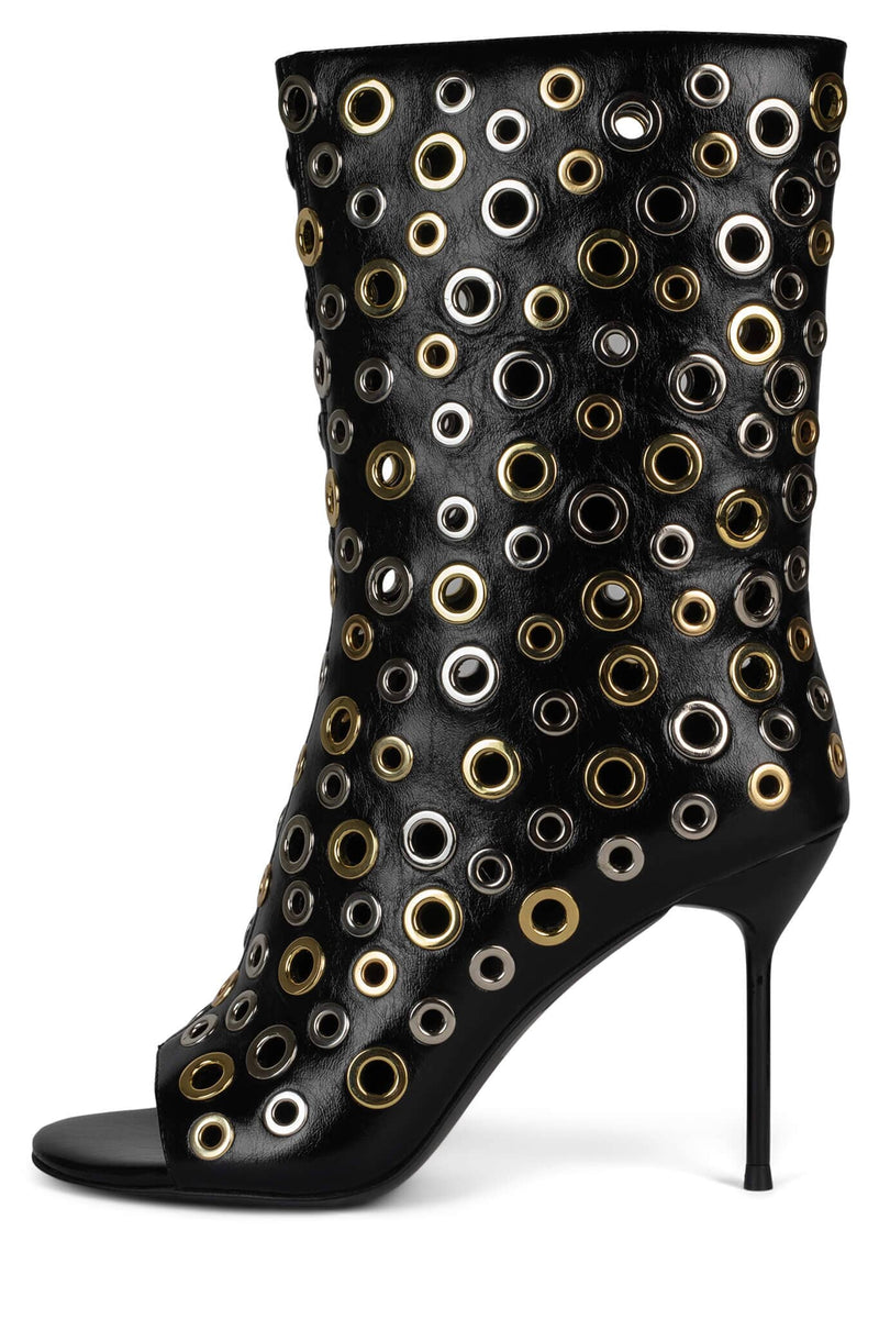 LOOPHOLE Jeffrey Campbell Stiletto Boot Black Silver Gold