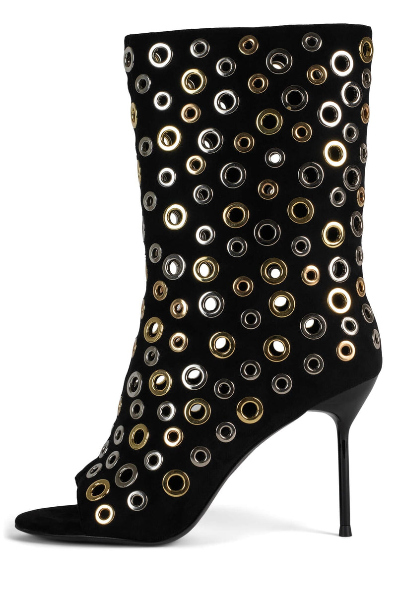 LOOPHOLE Jeffrey Campbell Stiletto Boot Black Suede Multi