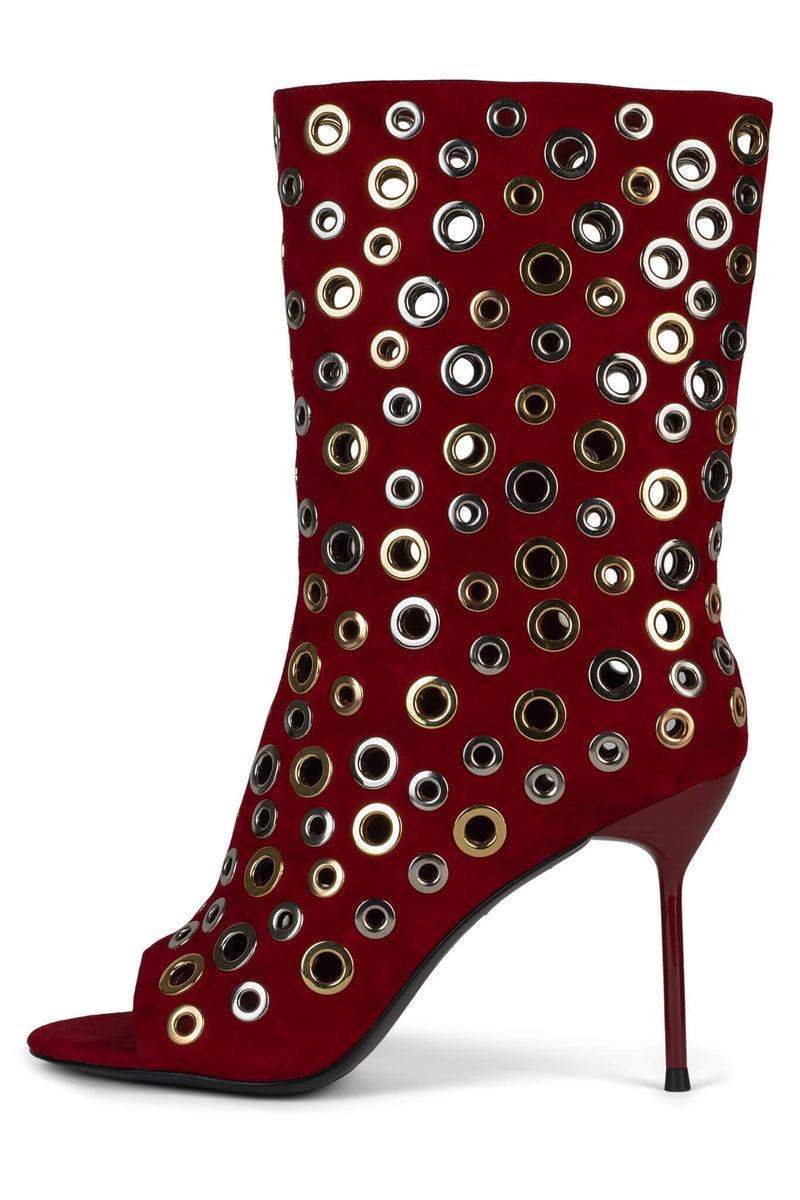 LOOPHOLE Jeffrey Campbell Stiletto Boot Red Suede Multi