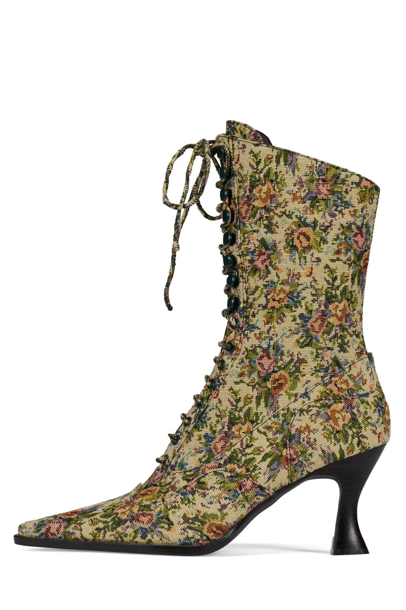 MAYSVILLE Jeffrey Campbell Heeled Boot Beige Floral Tapestry