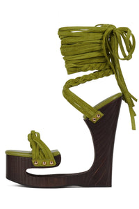 MAZES Platform Sandal DV Chartreuse Suede Brown 6 