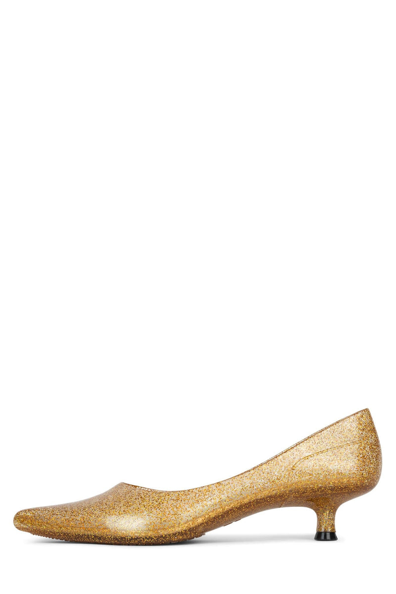 MILLENNI Jeffrey Campbell Heeled Jellies Gold Iridescent Glitter 