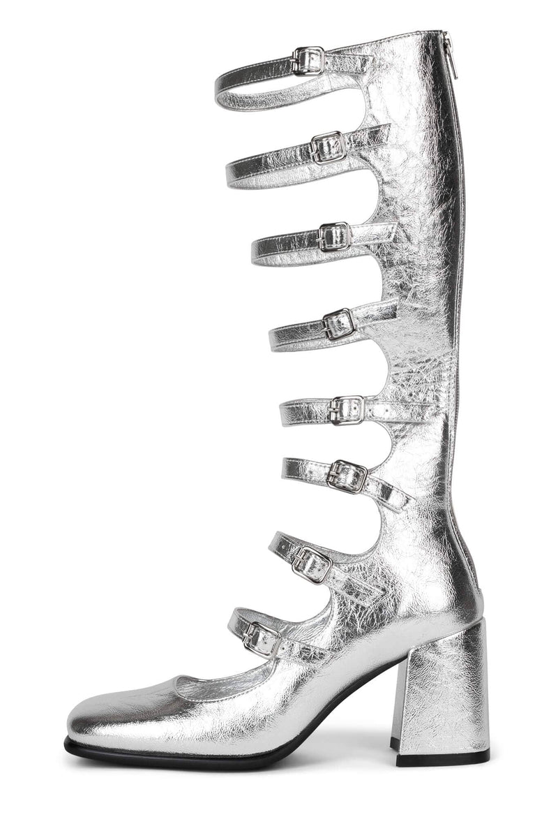 MONSIEUR Jeffrey Campbell Knee High Mary Jane Silver