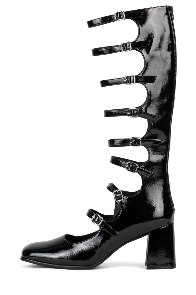 Long Strap in Black Crinkle Patent Leather