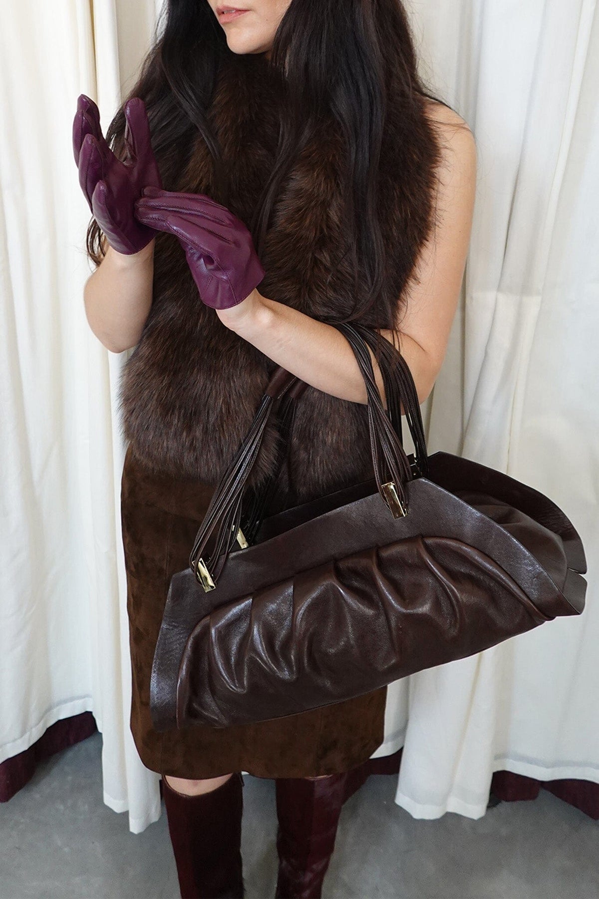 MOTHERSHIP Jeffrey Campbell Ruched Handbag Brown