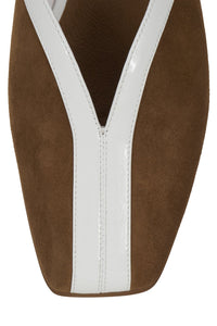 NARROWS Jeffrey Campbell Flat Mule Tan Suede White Combo