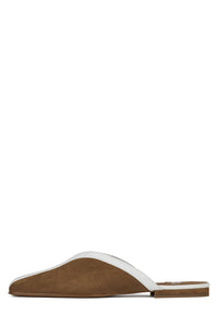 NARROWS Jeffrey Campbell Flat Mule Tan Suede White Combo