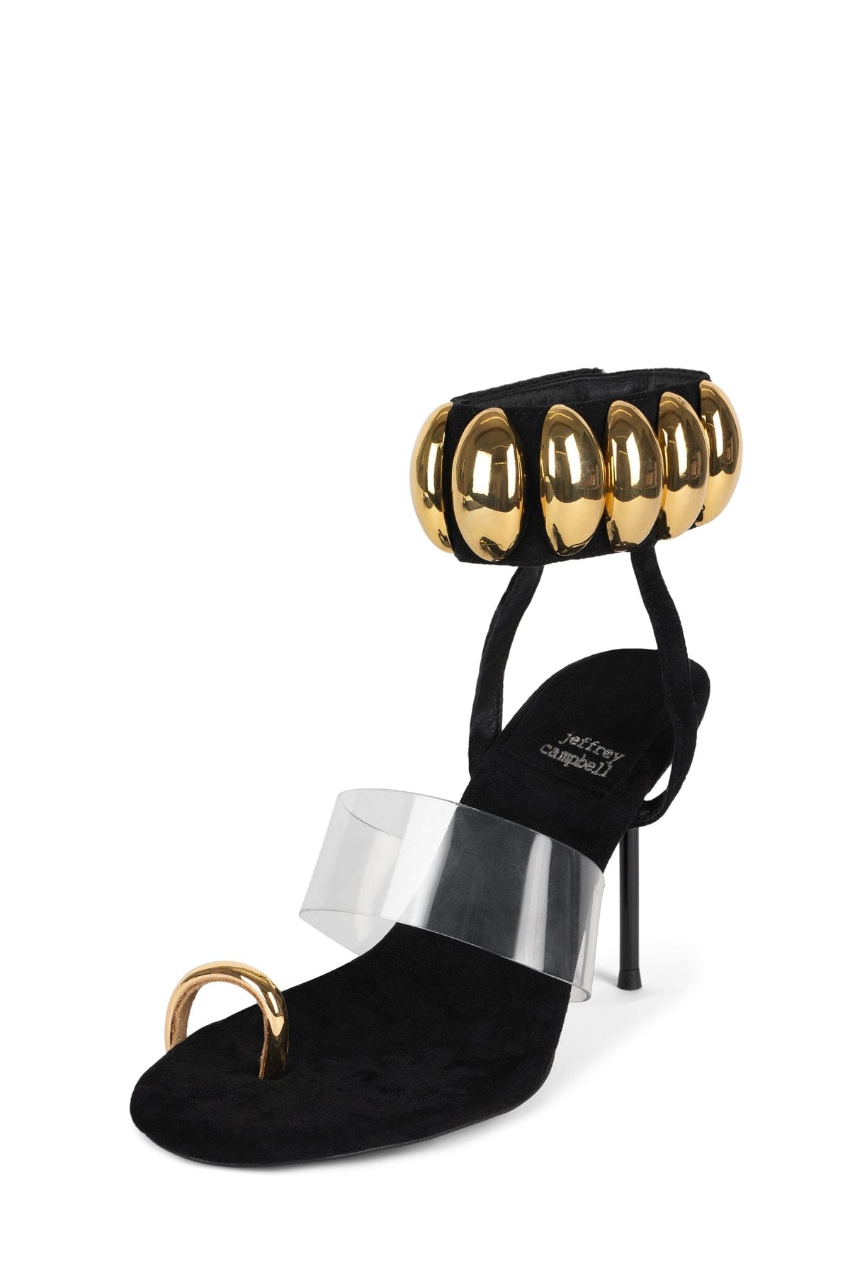 OCCASION Jeffrey Campbell Stiletto Sandal Black Suede Gold