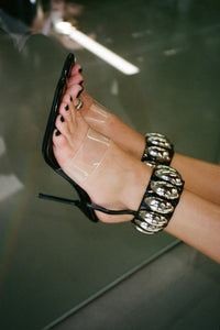 OCCASION Jeffrey Campbell Stiletto Sandal Black Patent Silver