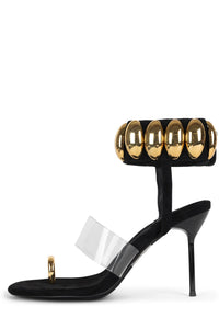 OCCASION Jeffrey Campbell Stiletto Sandal Black Suede Gold