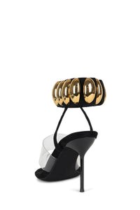 OCCASION Jeffrey Campbell Stiletto Sandal Black Suede Gold