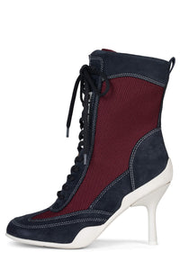 OUT-BOX Jeffrey Campbell Heeled Booties Navy Suede Wine Mesh