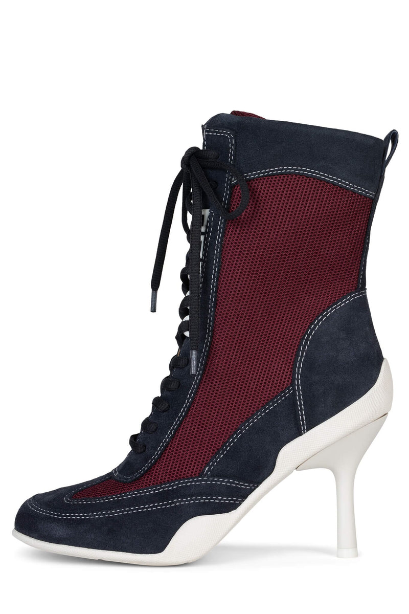 OUT-BOX Heeled Boot ST Navy Suede Wine Mesh 6 
