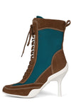 OUT-BOX Heeled Boot ST Tan Suede Teal Mesh 6 
