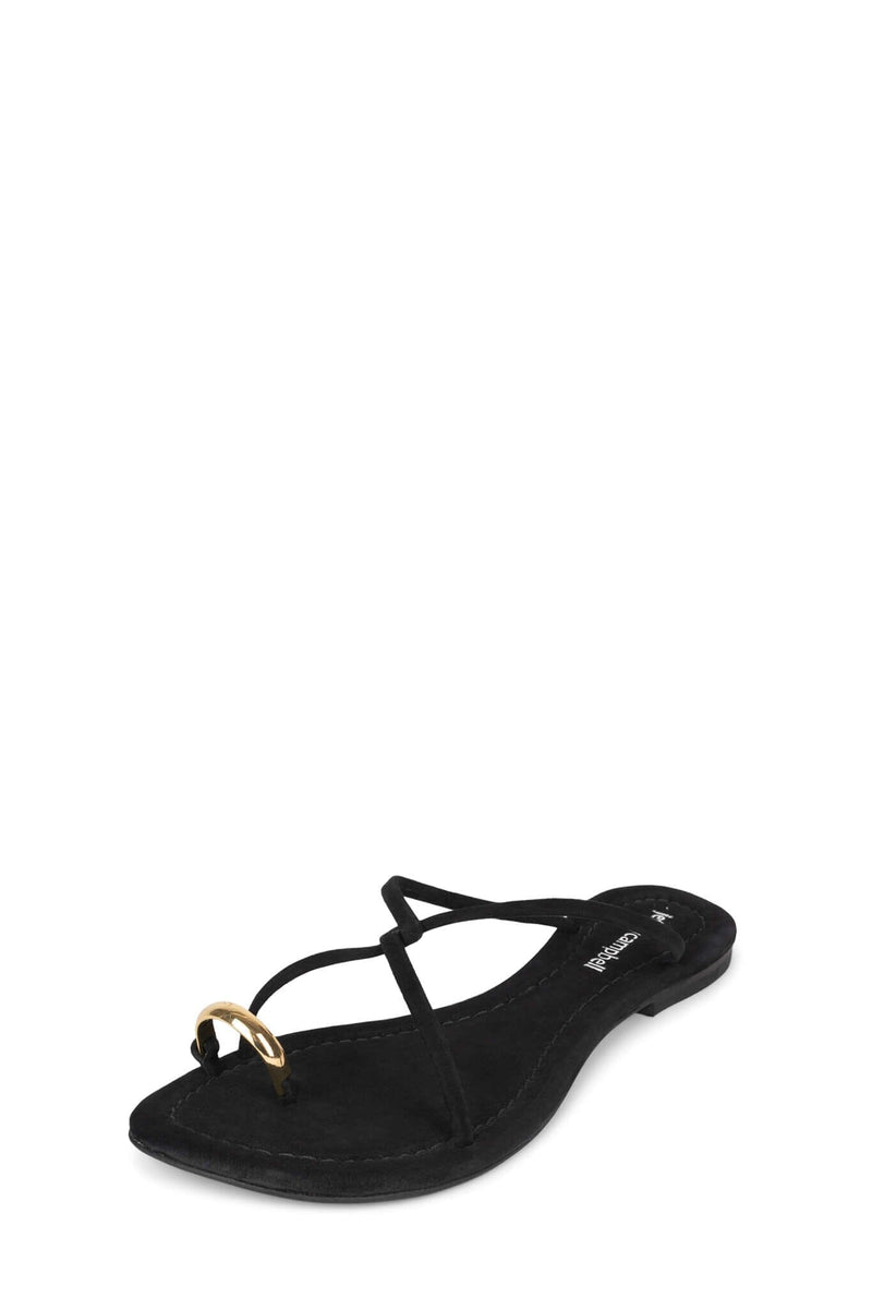 PACIFICO Jeffrey Campbell Flat Sandals Black Suede Gold
