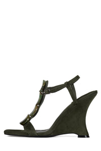 PALMA Jeffrey Campbell Wedge Sandal Dark Green Suede