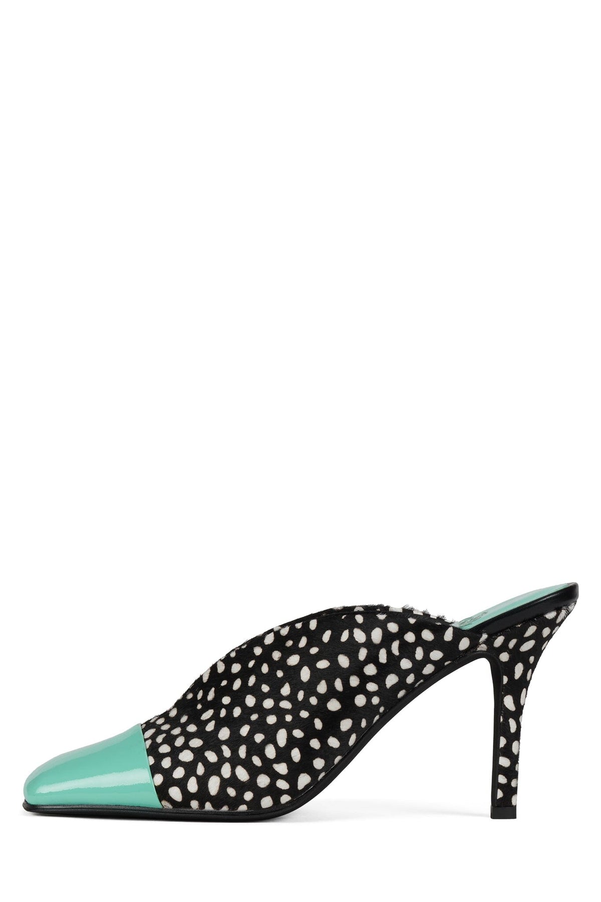 PASSAGE-F Heeled Mule Black White Dot Teal