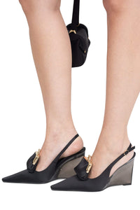 PAY-ME Jeffrey Campbell Slingback Wedge Black Satin Combo
