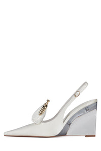 PAY-ME Jeffrey Campbell Slingback Wedge White Satin Combo