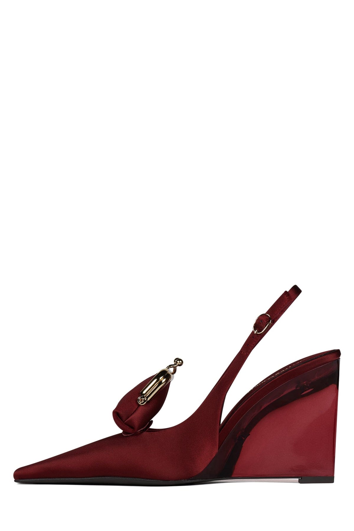 PAY-ME Jeffrey Campbell Slingback Wedge Wine Satin Combo 