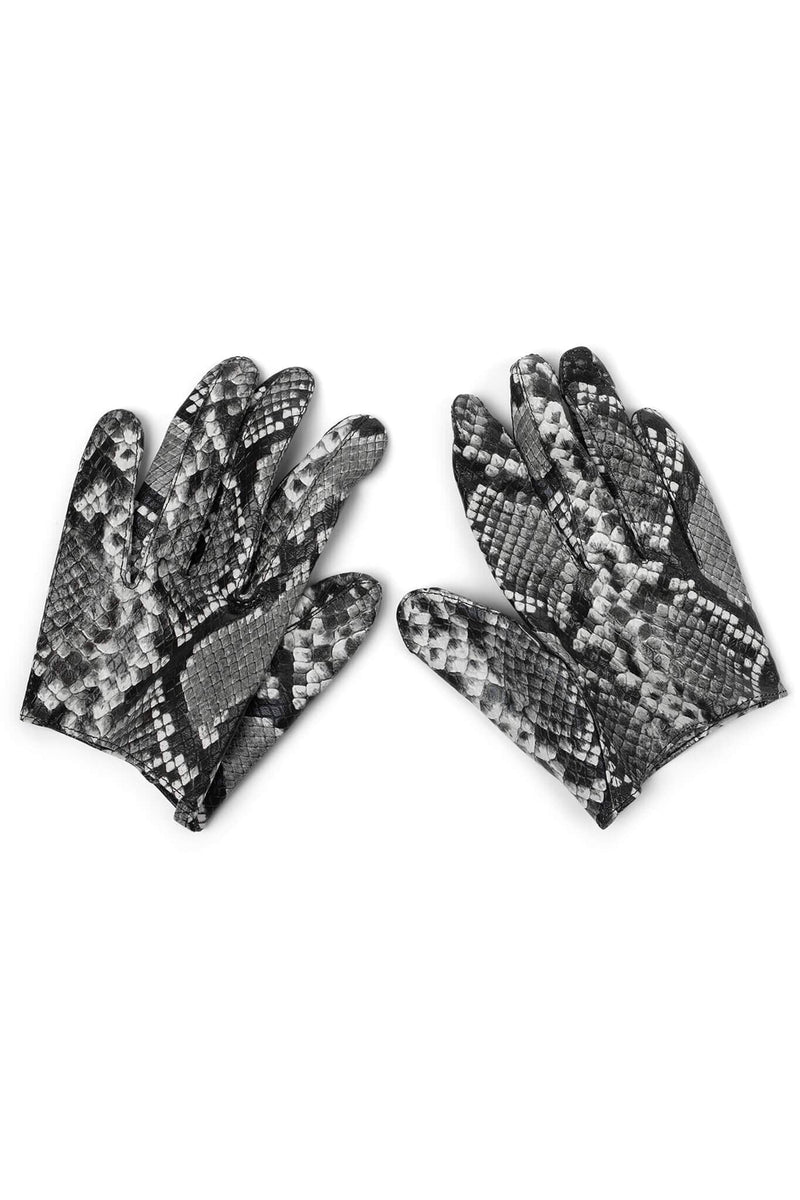 PIT-CREW Jeffrey Campbell Leather Gloves White Grey Python