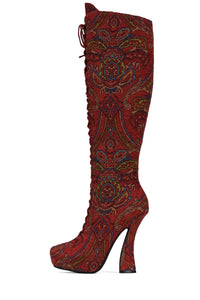 POP-OFF-EM Jeffrey Campbell Platform Boot Red Tapestry