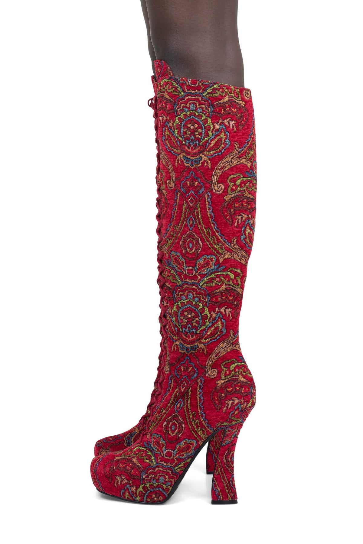 POP-OFF-EM Jeffrey Campbell Platform Boot Red Tapestry