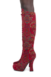 POP-OFF-EM Jeffrey Campbell Platform Boot Red Tapestry