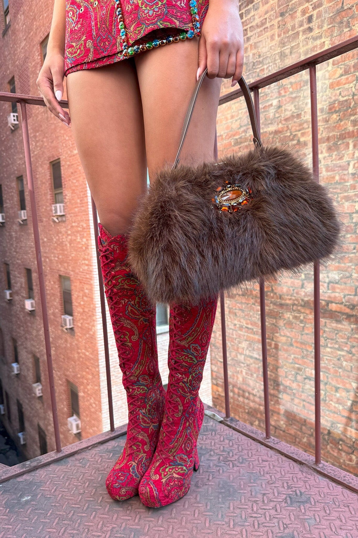 POP-OFF-EM Jeffrey Campbell Platform Boot Red Tapestry