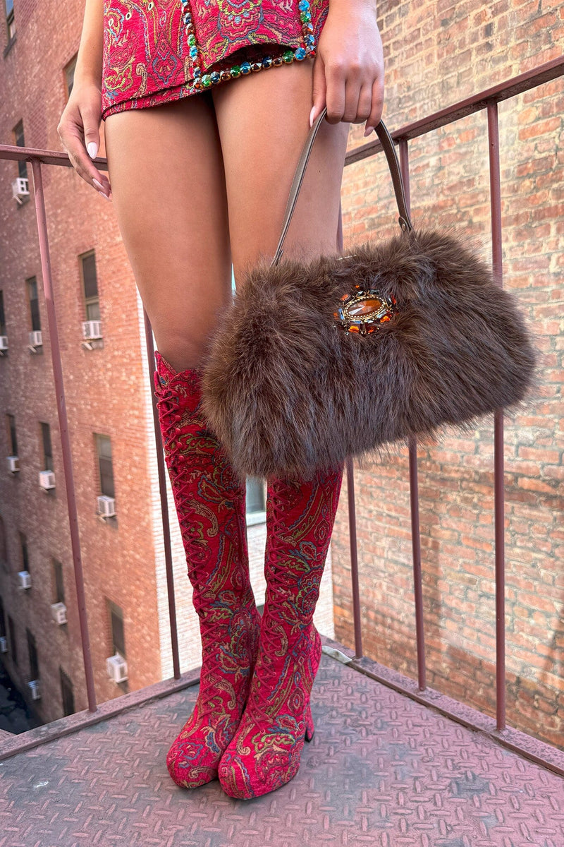 POP-OFF-EM Jeffrey Campbell Platform Boot Red Tapestry