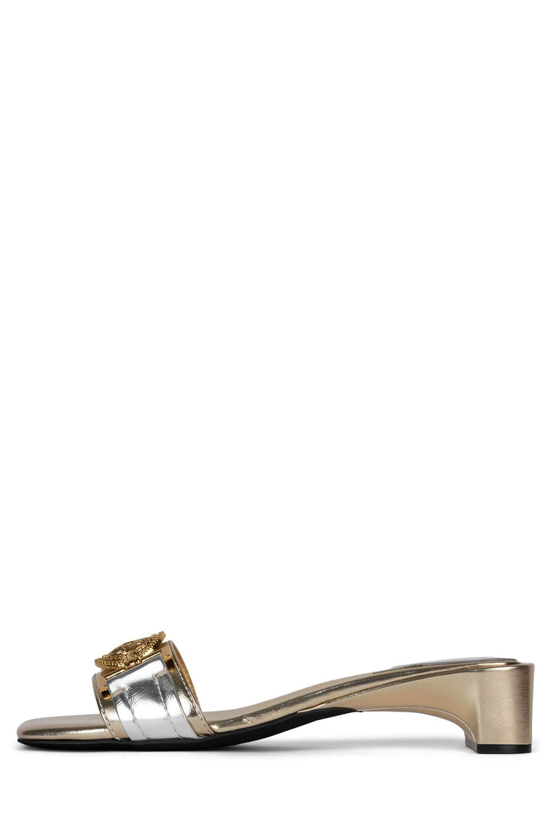 PRISCILLA Jeffrey Campbell Heeled Sandals Gold Silver Combo