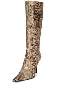 PROPOSAL-F Jeffrey Campbell Stiletto Boots Beige Gold Snake