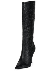 PROPOSAL Jeffrey Campbell Stiletto Boot Black Embossed Floral _hover