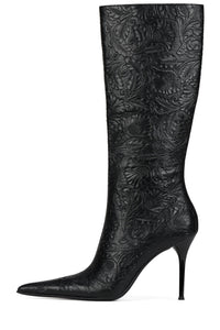 PROPOSAL Jeffrey Campbell Stiletto Boot Black Embossed Floral