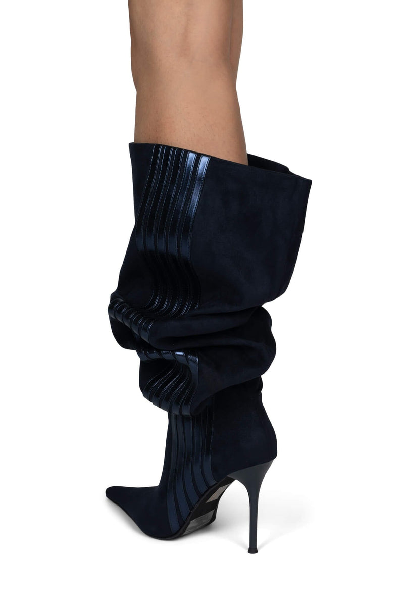 RACING-OK Jeffrey Campbell Stiletto Boots Navy Suede Blue