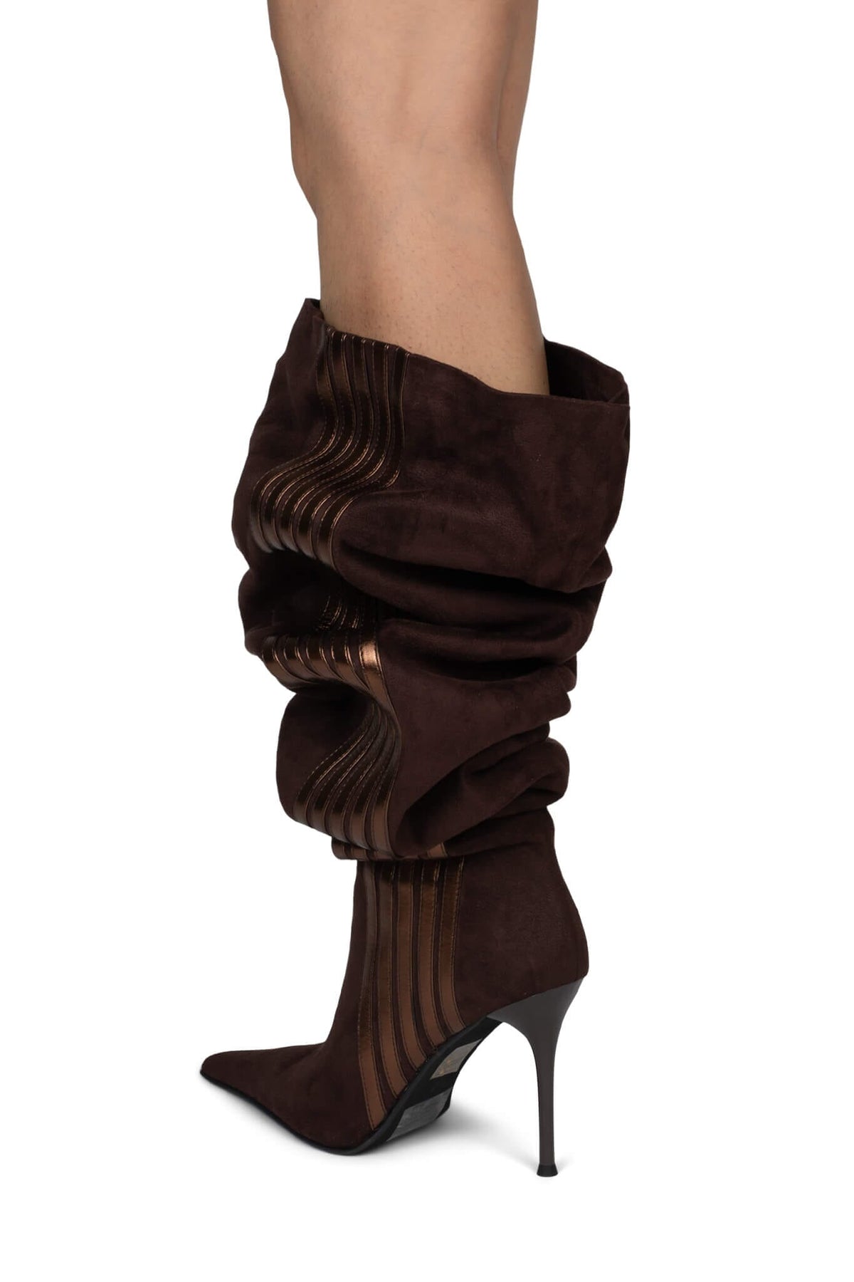 RACING-OK Jeffrey Campbell Stiletto Boots Brown Suede Bronze