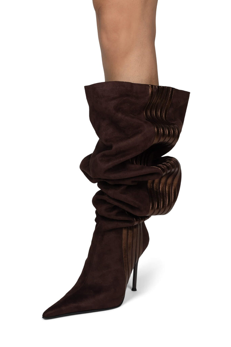 RACING-OK Jeffrey Campbell Stiletto Boots Brown Suede Bronze