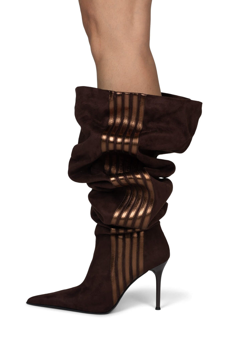 RACING-OK Jeffrey Campbell Stiletto Boots Brown Suede Bronze