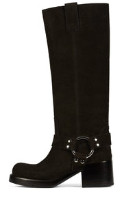 REFLECTN-H Jeffrey Campbell Knee-High Boot Brown Suede Silver