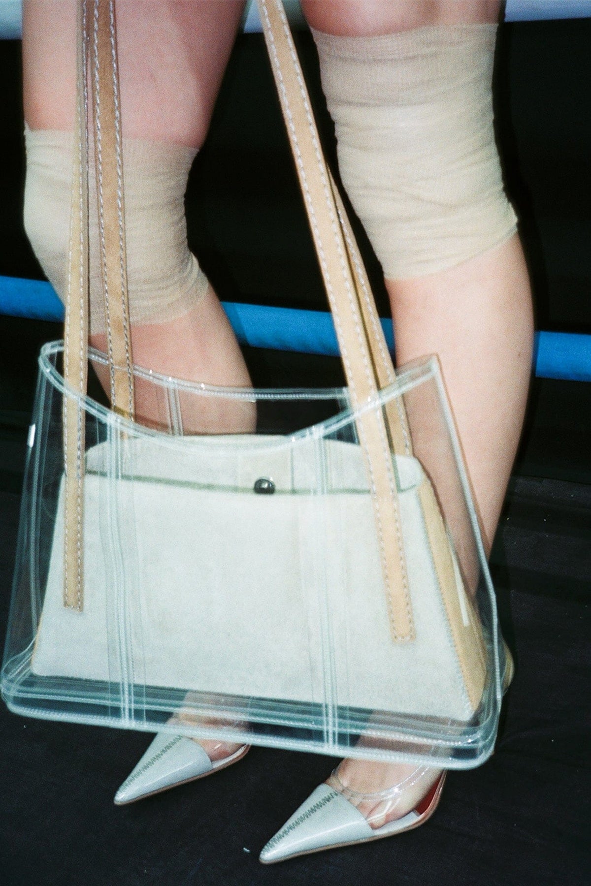 REINVENT Jeffrey Campbell Shoulder Bag Beige Taupe Clear