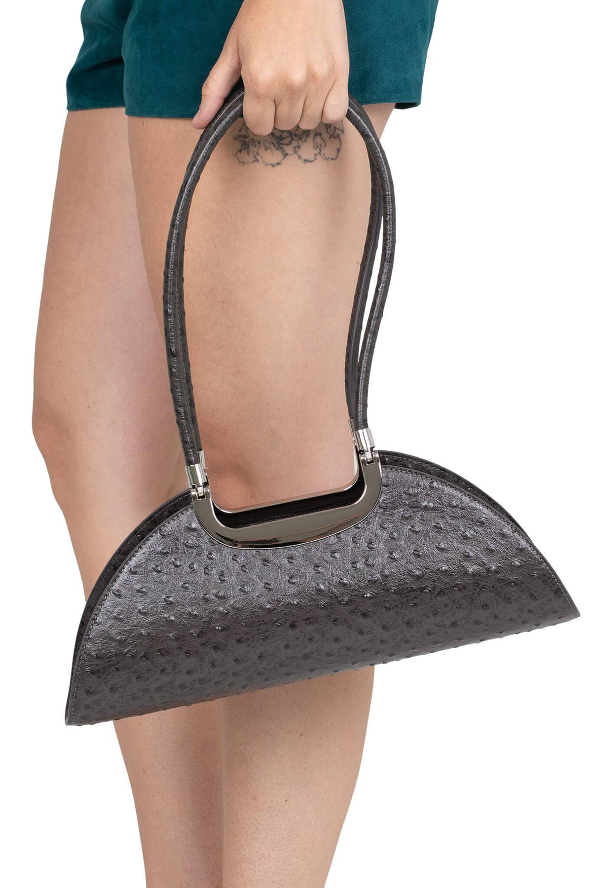 RETROGRADE Jeffrey Campbell Shoulder Bag Grey Ostrich Silver 