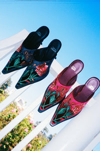 SAVANNAH Jeffrey Campbell Heeled Mule Wine Velvet Floral Multi