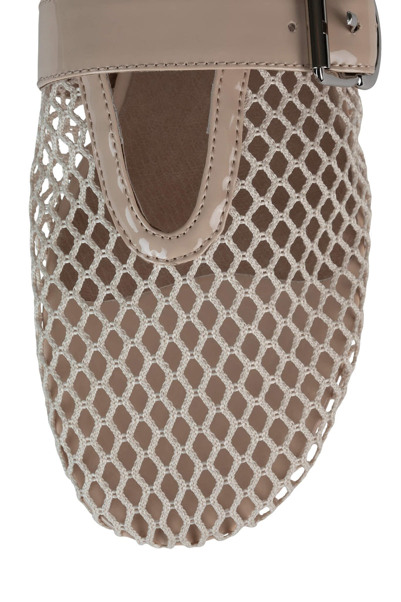 SHELLY-LS2 Mesh Mary-Jane Flats Natural Combo Top View