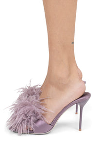 SHOPAHOLIC Jeffrey Campbell Heeled Mule Lilac Satin Combo